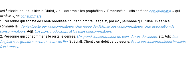 Définition consommateur ACAD 1986