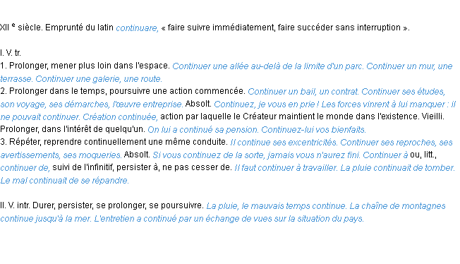 Définition continuer ACAD 1986