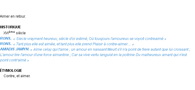 Définition contre-aimer Emile Littré