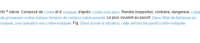 Définition contre-indiquer ACAD 1986