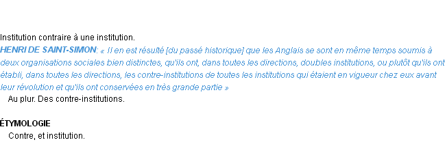 Définition contre-institution Emile Littré