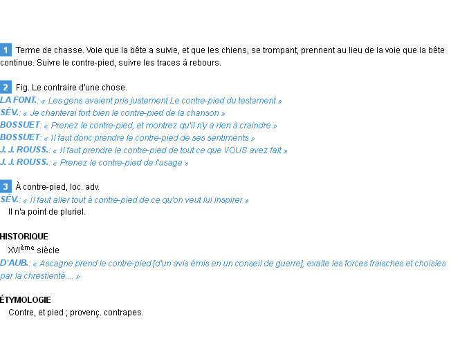 Définition contre-pied Emile Littré
