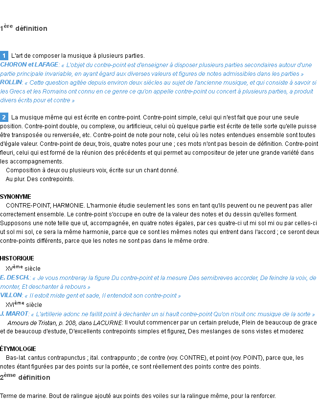 Définition contre-point Emile Littré