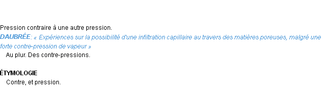 Définition contre-pression Emile Littré