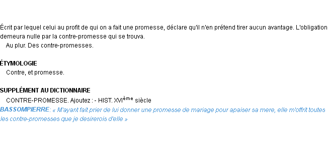 Définition contre-promesse Emile Littré