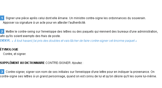 Définition contre-signer Emile Littré