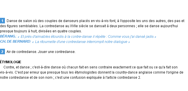 Définition contredanse et mieux contre-danse Emile Littré