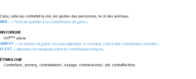 Définition contrefaiseur Emile Littré