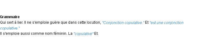 Définition copulatif ACAD 1932