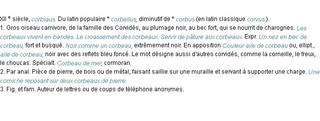 Définition corbeau ACAD 1986