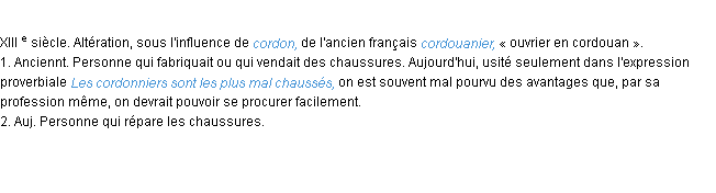 Définition cordonnier ACAD 1986