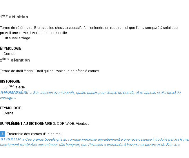 Définition cornage Emile Littré