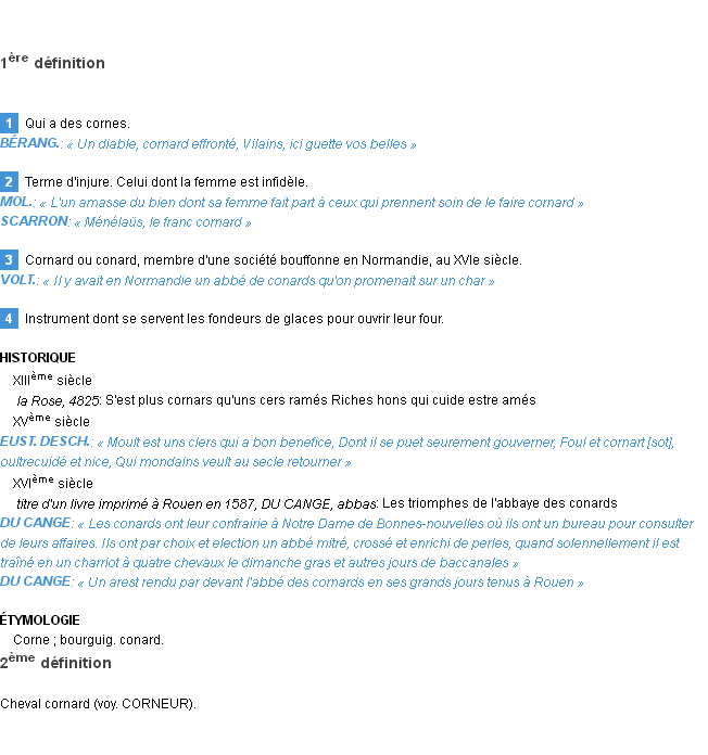 Définition cornard Emile Littré