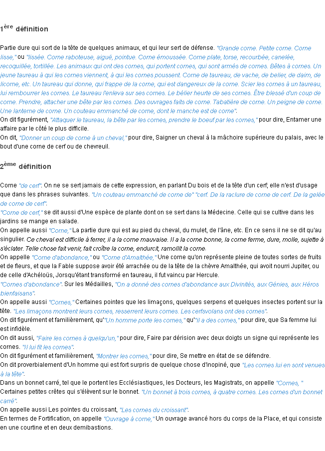 Définition corne ACAD 1798