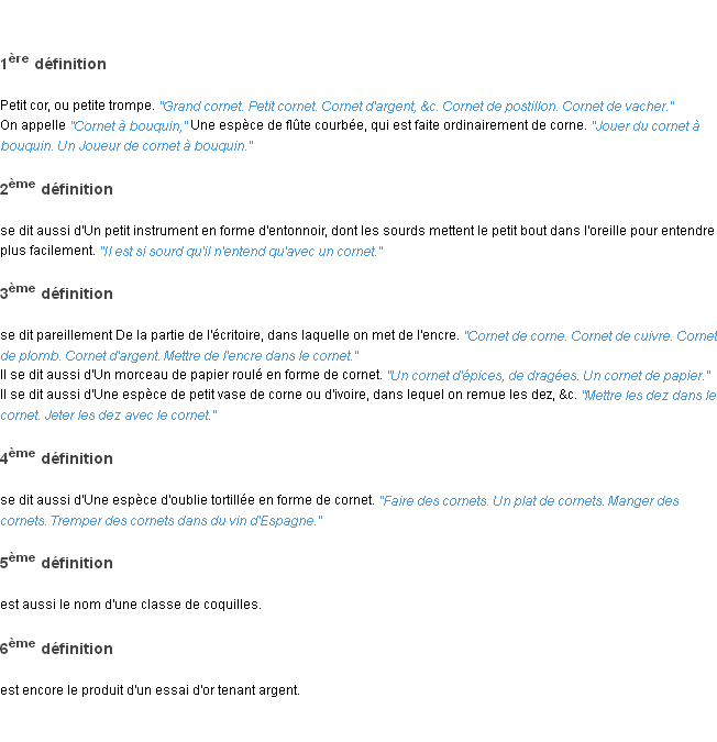 Définition cornet ACAD 1762