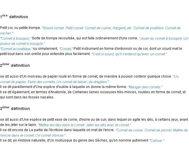 Définition cornet ACAD 1835