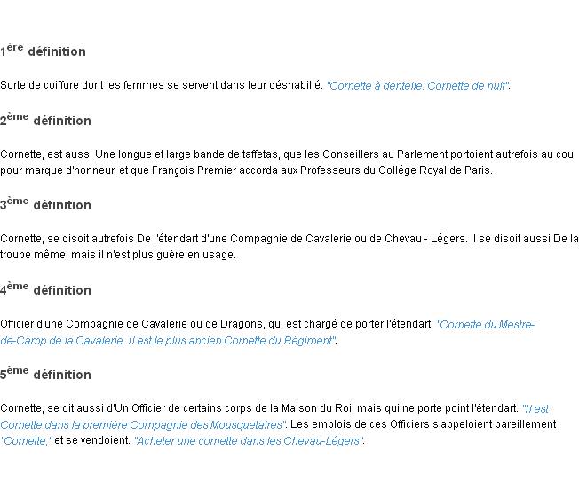 Définition cornette ACAD 1798