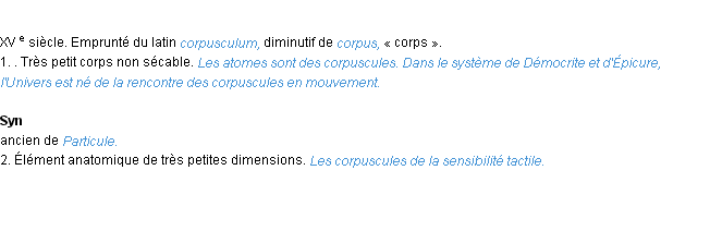 Définition corpuscule ACAD 1986