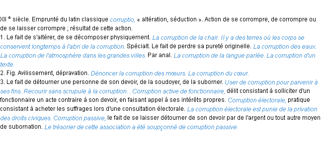 Définition corruption ACAD 1986