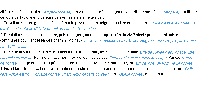 Définition corvée ACAD 1986