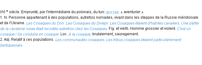 Définition cosaque ACAD 1986