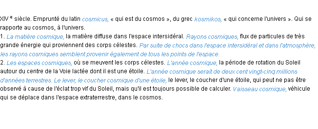 Définition cosmique ACAD 1986