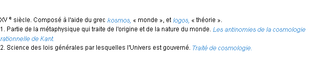 Définition cosmologie ACAD 1986