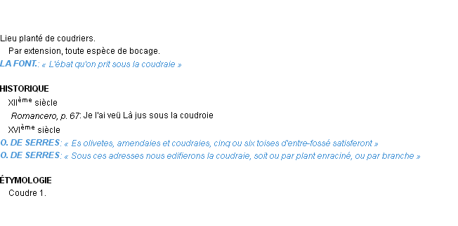 Définition coudraie Emile Littré