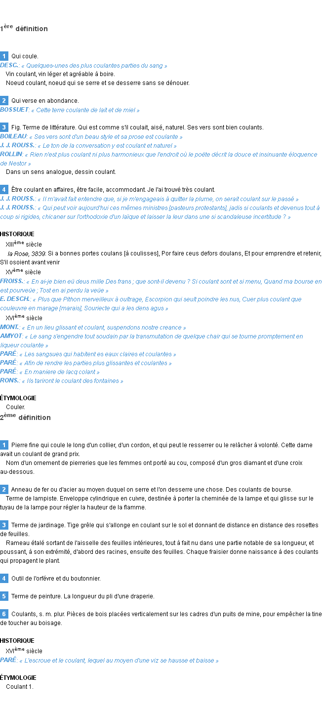 Définition coulant Emile Littré