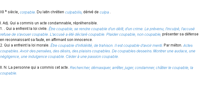 Définition coupable ACAD 1986