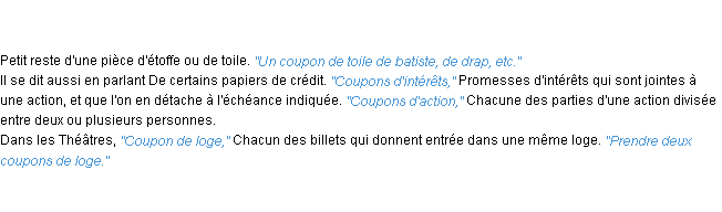 Définition coupon ACAD 1835