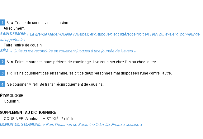 Définition cousiner Emile Littré