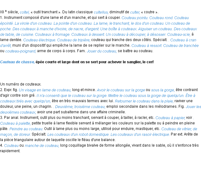 Définition couteau ACAD 1986