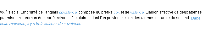 Définition covalence ACAD 1986