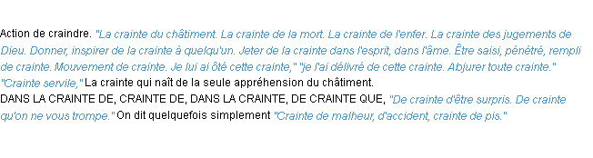 Définition crainte ACAD 1932