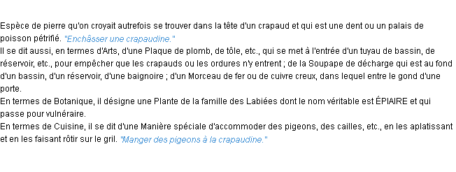 Définition crapaudine ACAD 1932