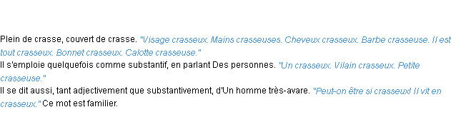 Définition crasseux ACAD 1835