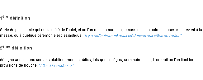 Définition crédence ACAD 1835
