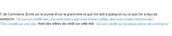 Définition créditer ACAD 1835