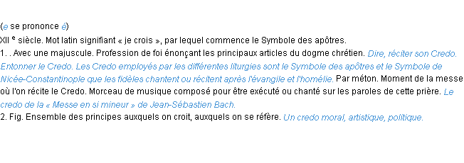 Définition credo ACAD 1986