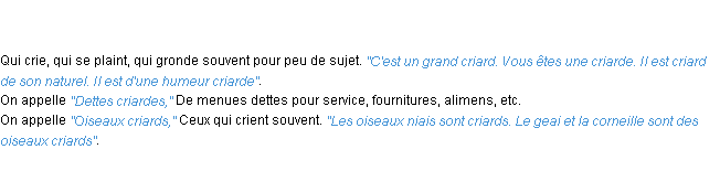 Définition criard ACAD 1798