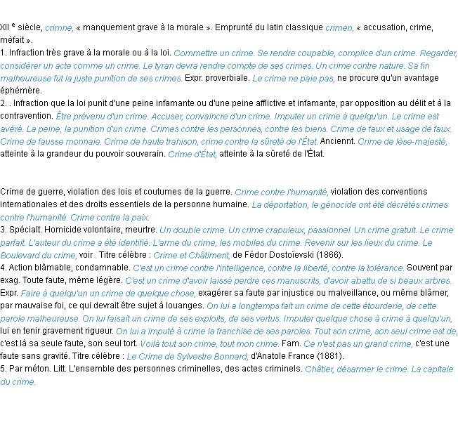 Définition crime ACAD 1986