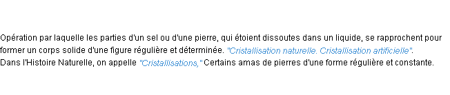 Définition cristallisation ACAD 1798