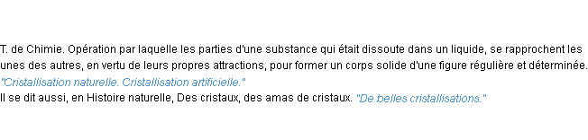 Définition cristallisation ACAD 1835