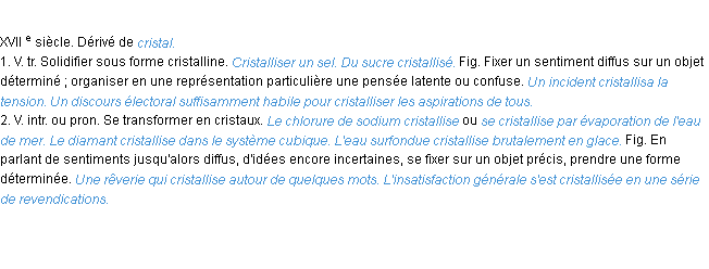 Définition cristalliser ACAD 1986