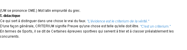 Définition critère ou criterium ACAD 1932