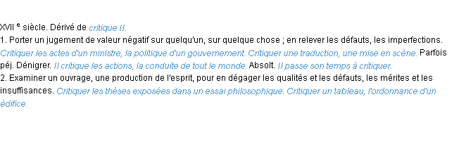 Définition critiquer ACAD 1986