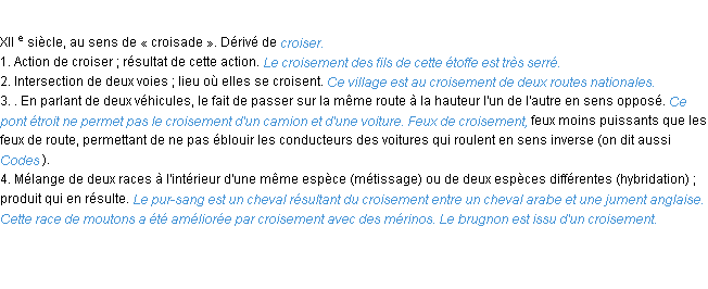 Définition croisement ACAD 1986