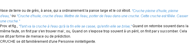 Définition cruche ACAD 1932