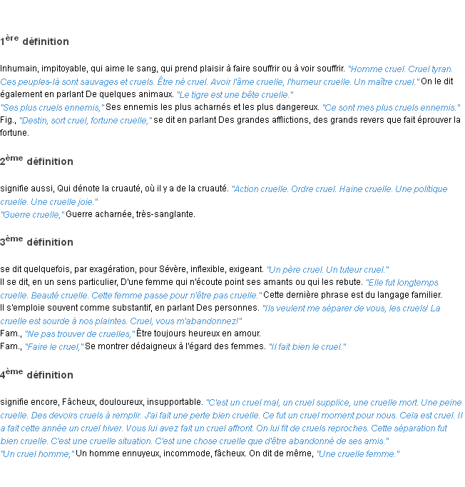 Définition cruel ACAD 1835